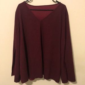 Dark Red Blouse with Split Bell Sleeves XXL